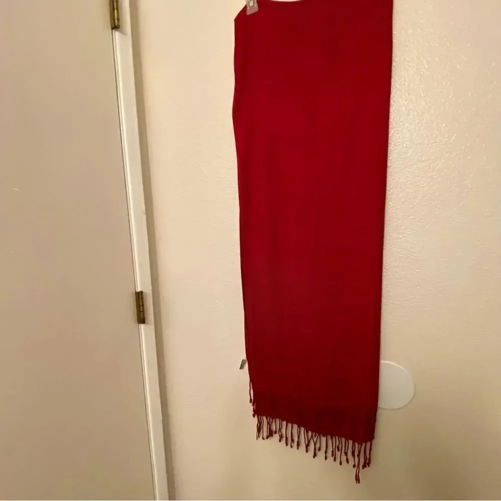 Loft 100% rayon red Oversized large Scarf wrap pashmina fringe trim 30x80